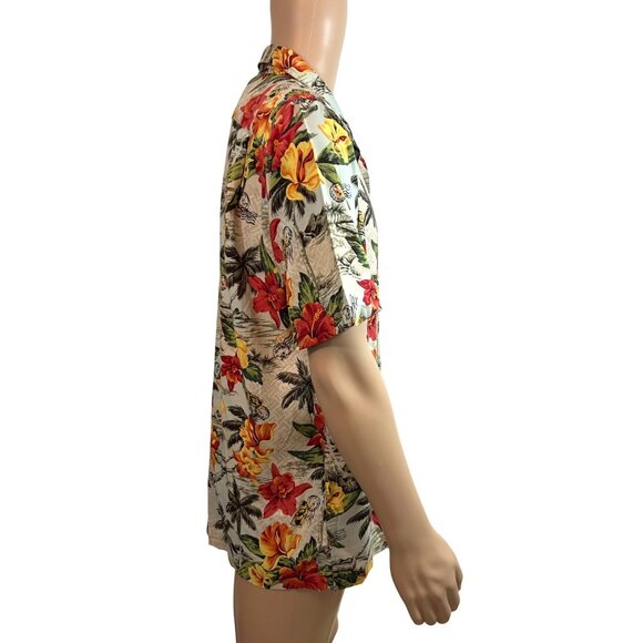 Lands’ End Men’s Vtg Hawaiian Shirt M Short Sleeve Collared Button Up Tropical - Picture 15 of 16